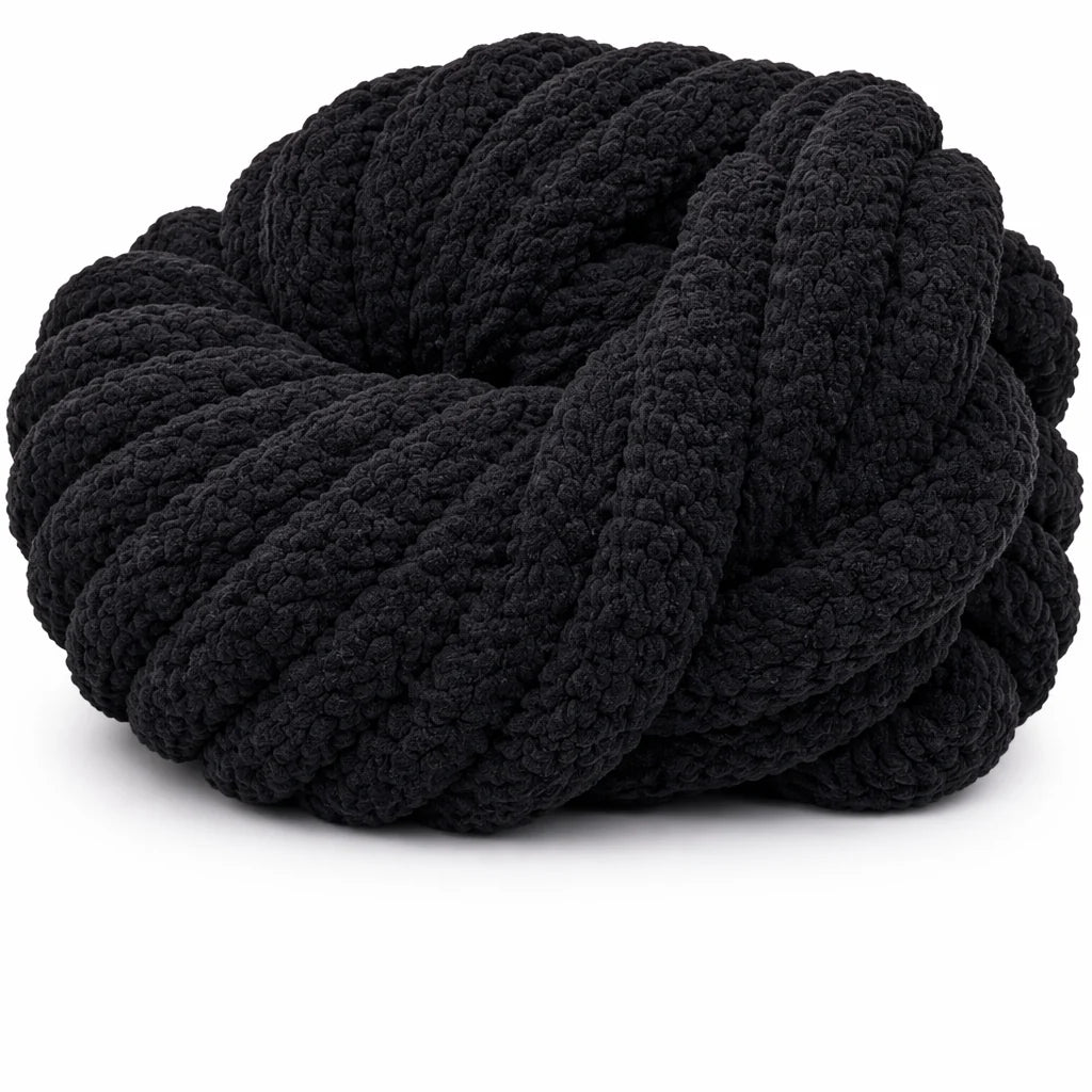Jet Black | #7 Super Chunky Chenille Yarn | 250g / 28–29 Yards